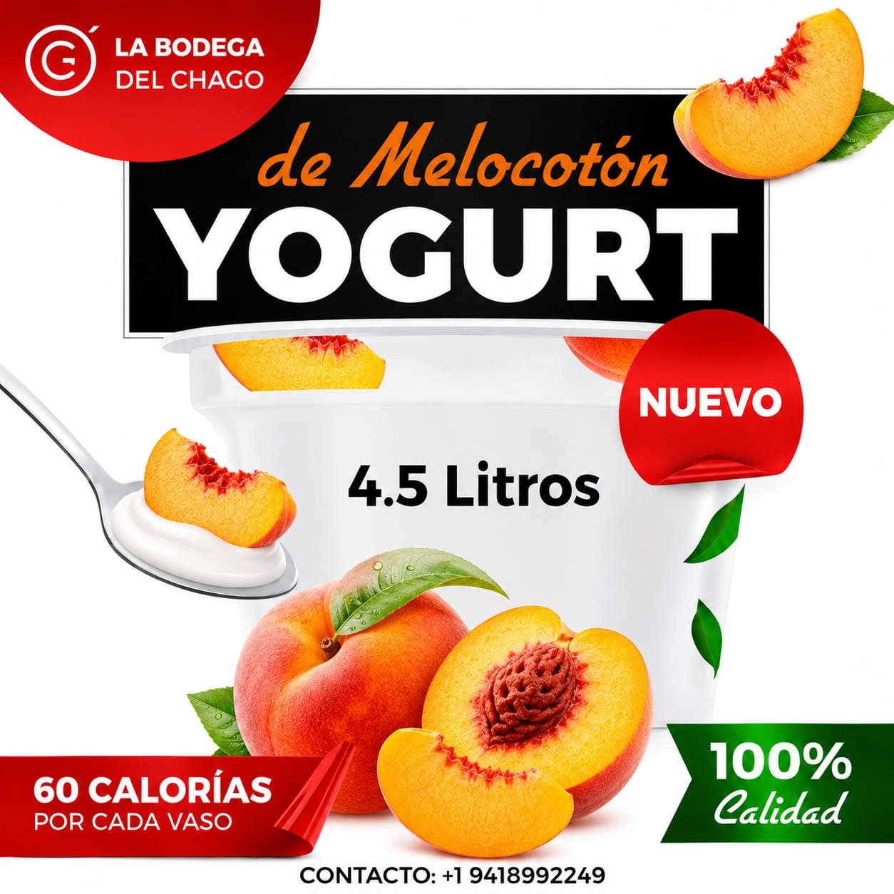 Yogurt Probiótico de Melocotón - 4.5 litros *Nuevo Producto